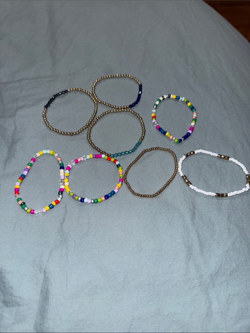 Gold and Multi-Color Beaded Stretch Bracelet Set of 8 - Women Jewelry